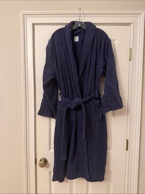 Men's Navy Terry Bathrobe with Shawl Collar and Belt